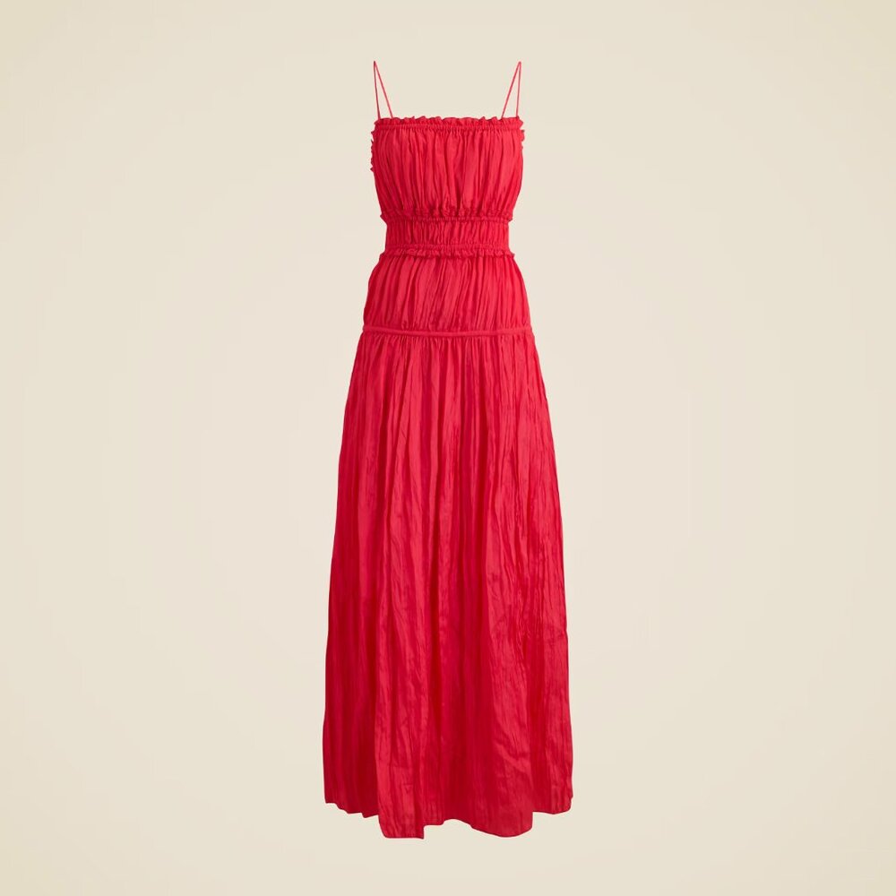 J. Crew Crinkled ruffle-trim dress Strawberry Pink Size L - Picture 3 of 9